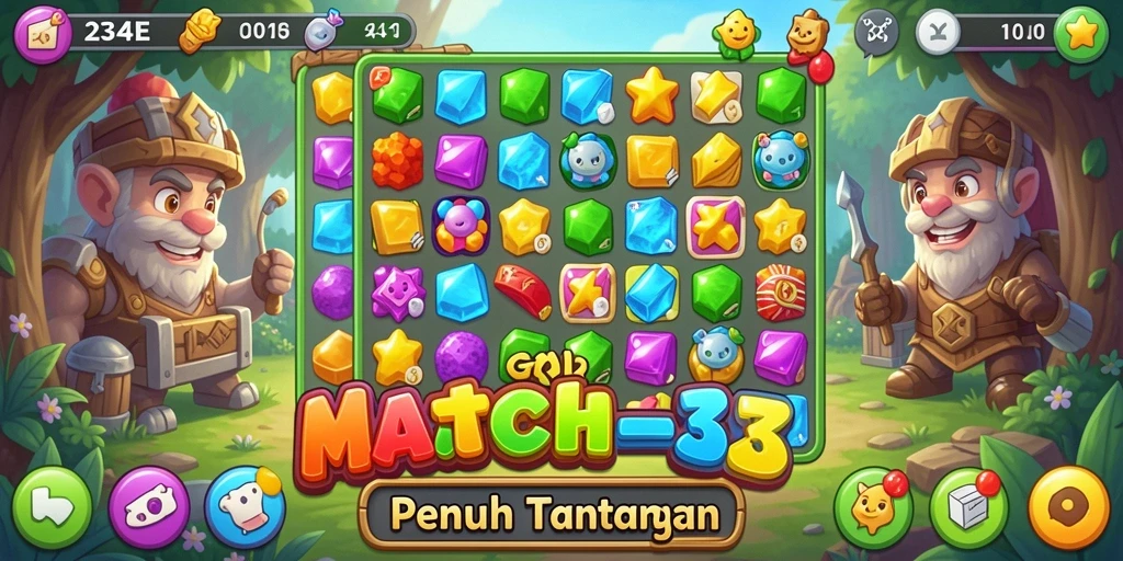 Screenshot utama 234E menampilkan gameplay Match-3 yang menawan.