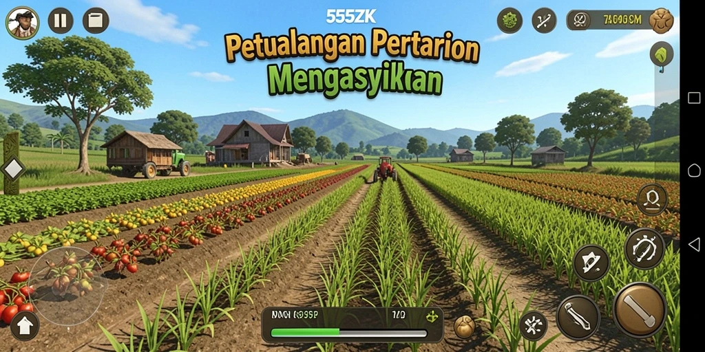 Tampilan gameplay 555ZK yang menarik dan penuh warna dalam bertani.