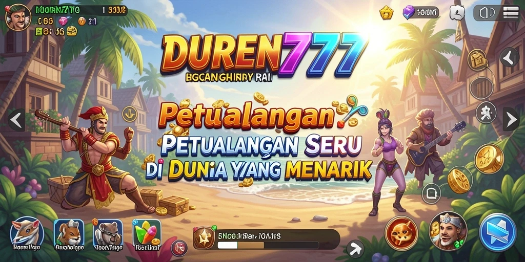 Screenshot utama DUREN777 menampilkan karakter dalam aksi petualangan yang seru.