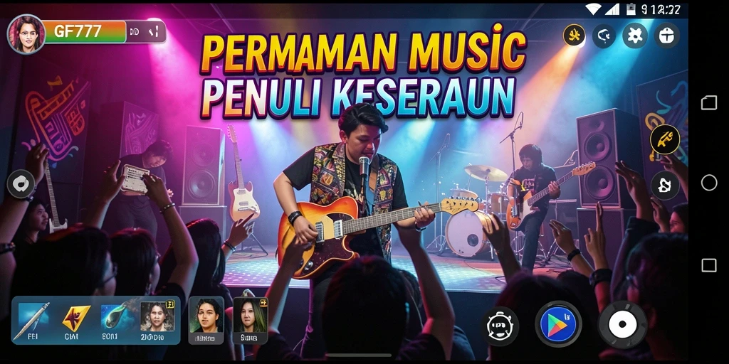 Screenshot gameplay GF777 menunjukkan pemain menikmati permainan musik penuh energi.