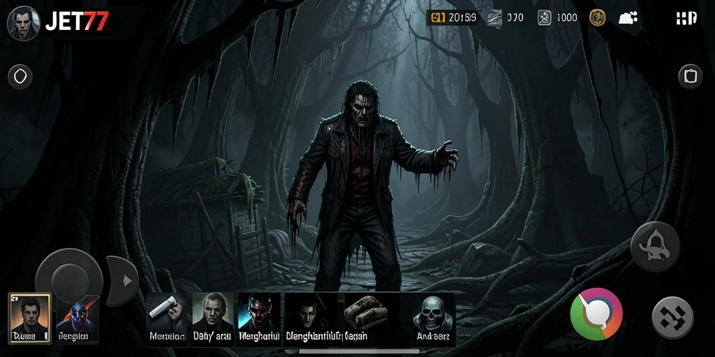 Tampilan gameplay menegangkan JET77 yang memikat dan menyeramkan.